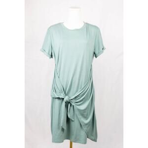Lillusory Size L Dress T-Shirt Knitted Tie Front Mini Sage Green NWT